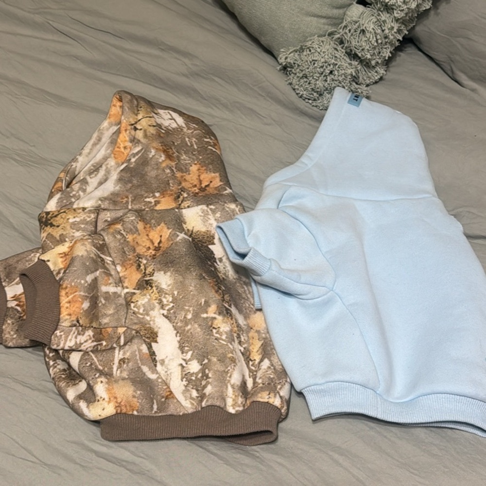 Camo and Baby Blue Dog Hoodies